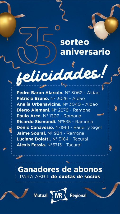 GANADORES SORTEO 35 ANIVERSARIO